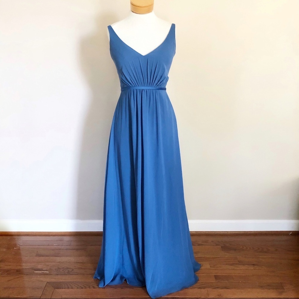 Birdy Grey Mary Kate Bridesmaid Dress Blue Periwinkle Maxi Gown Size 4